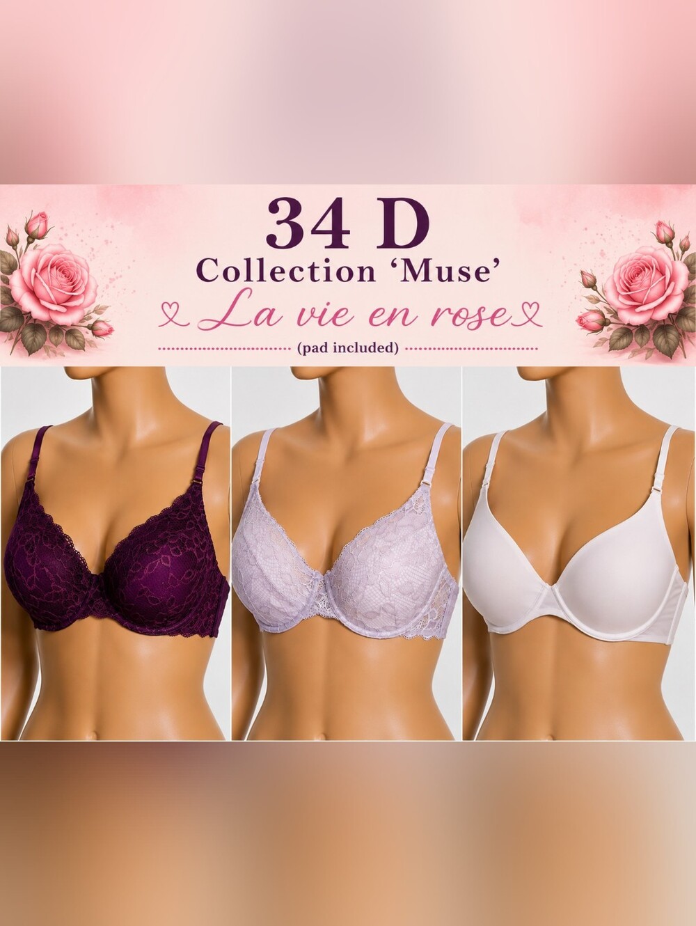 3 Mastectomy Bra 34D New